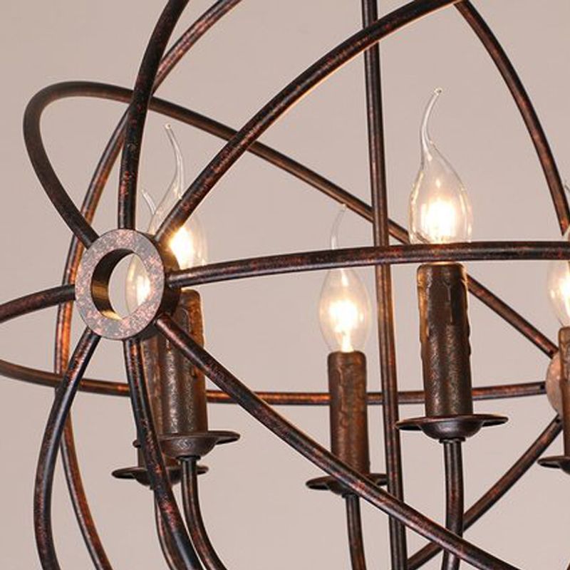 6 Bulbs Wrought Iron Chandelier Industrial Orbit Globe Restaurant Pendant Light Fixture