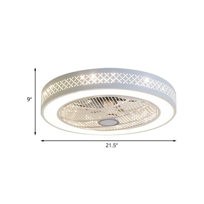 21.5" W Metal White Ceiling Fan Lamp Round LED Simple Semi Flush Mount Light for Living Room