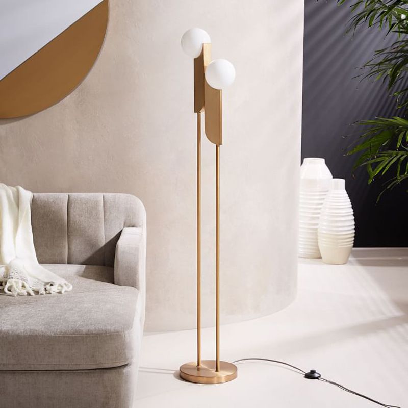 Nordic Orb-Rectangle Standing Lighting Glass LED Bedside Reading Floor Lamp in Gold