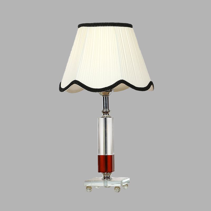 White 1 Light Table Lamp Lodge Style Crystal Rectangle Nightstand Light with Fabric Shade