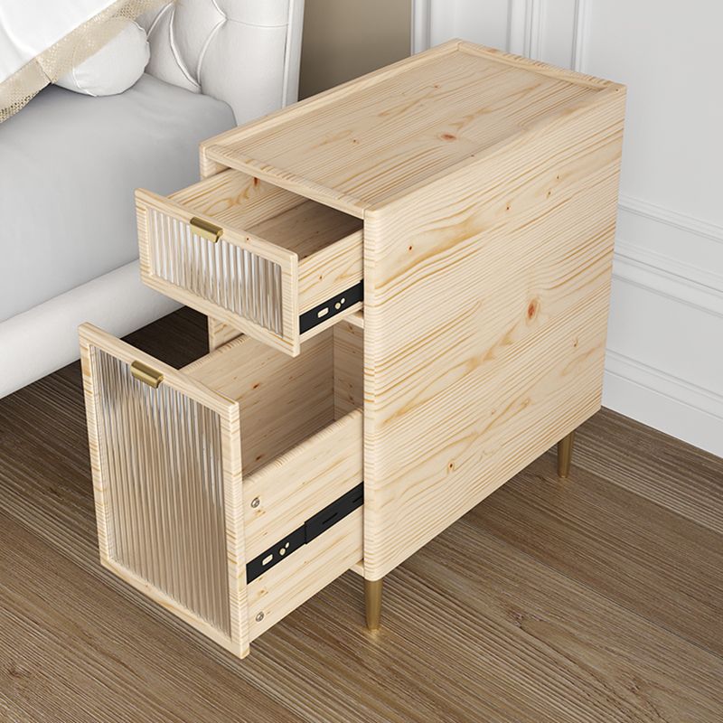 Modernism Drawer Storage Night Table Solid Wood Bed Nightstand