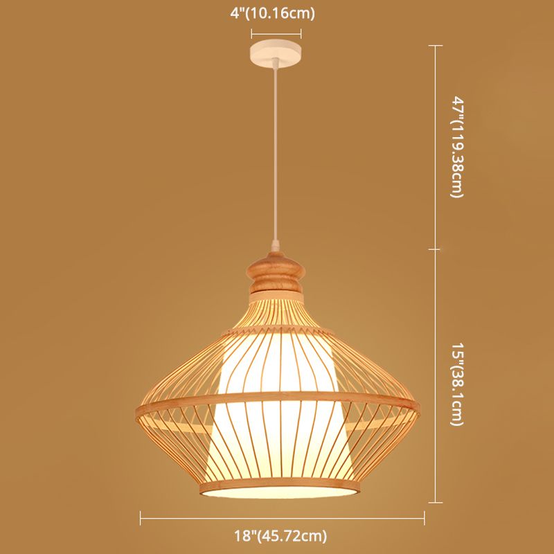 Stile asiatico semplicità appesa Bamboo e imitazione in pelle di pecora a doppia tonalità 1 lampada a sospensione leggera