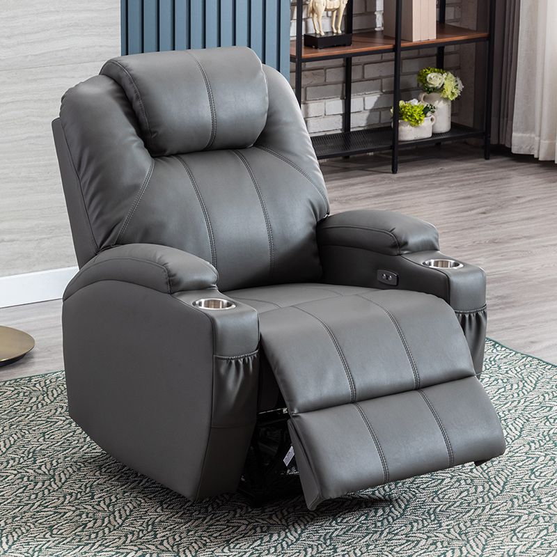 Contemporary Recliner Chair Metal Solid Color Swivel Rocker Indoor Cup Holders