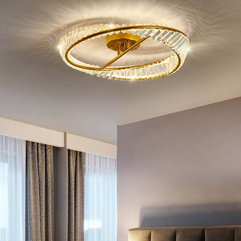 Crystal Gold LED Ceiling Light in Modern Artistic Style Electroplate Metal Linear Flush Mount