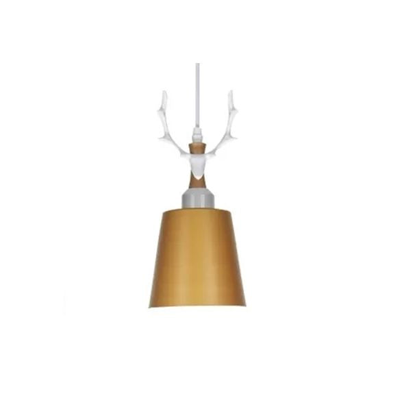 Macaron Style Bucket Hanging Light with Antlers 1 Light Metal Pendant Light for Balcony Foyer