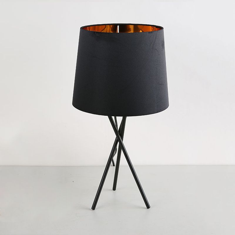 Drum Fabric Night Lighting Minimalist Novelty 1-Light Black/White Table Lamp with Cross-Legged Design