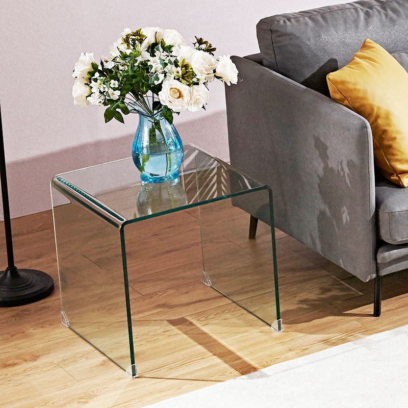 Modern Clear/Smoky Glass Sofa Side Table Rectangular Sled End Table