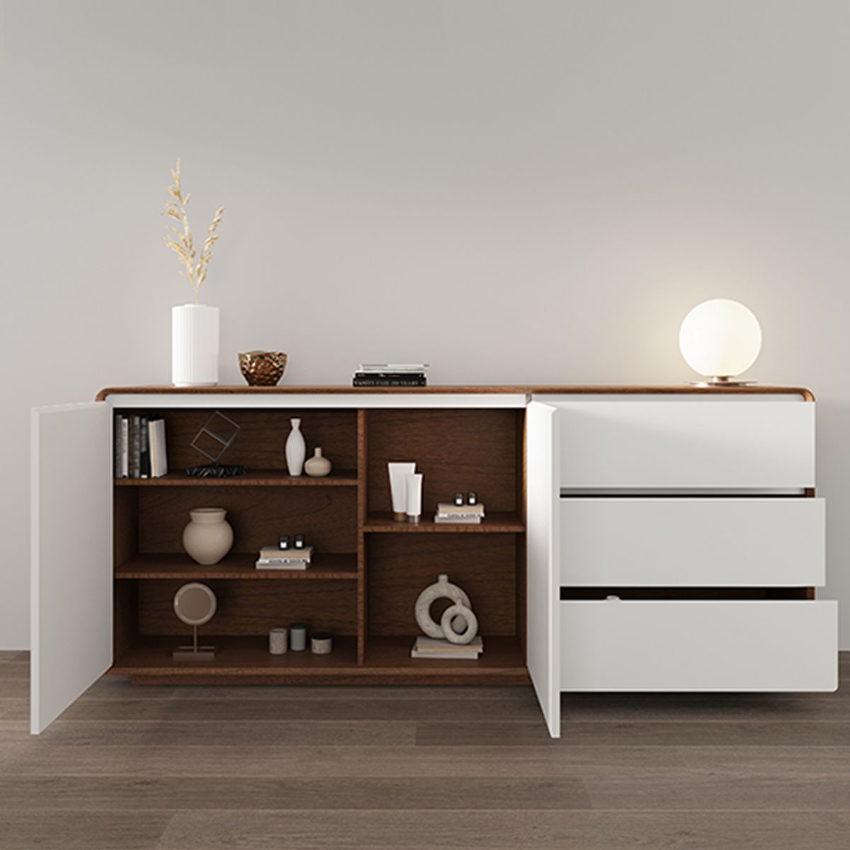 3-Drawer Engineered Wood Sideboard Modern Credenza with Stone Countertop for Living Room