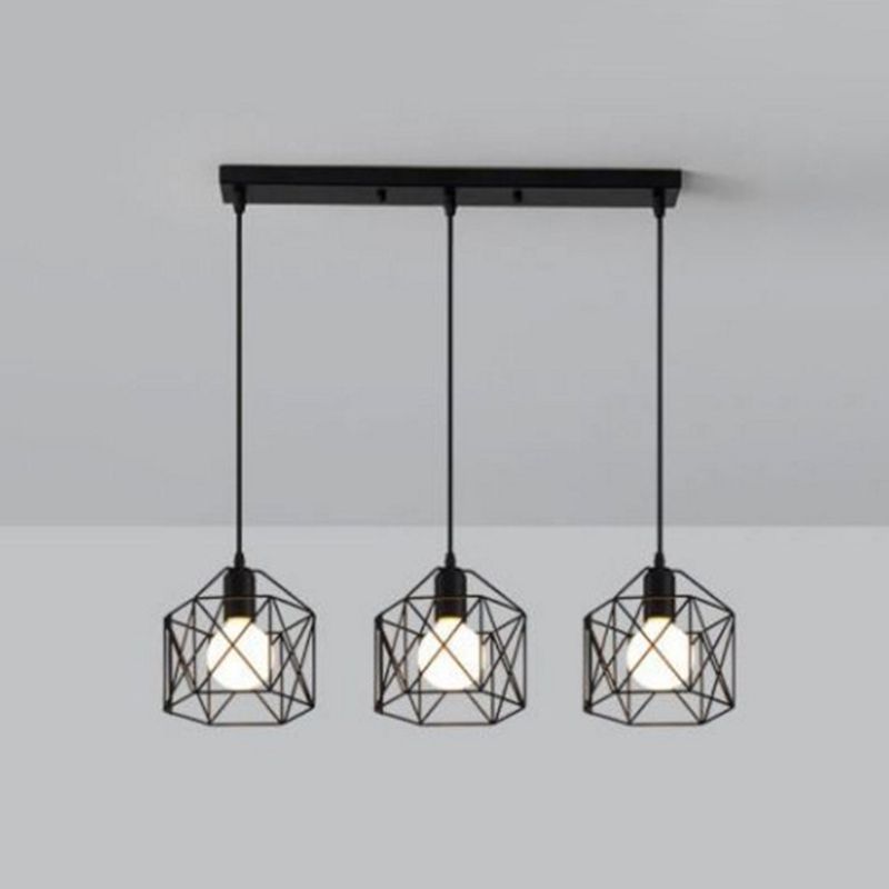 3 lumières Birdcage multi-pendentif simples style industriel Metal Multi Drop plafond Lights For Restaurant