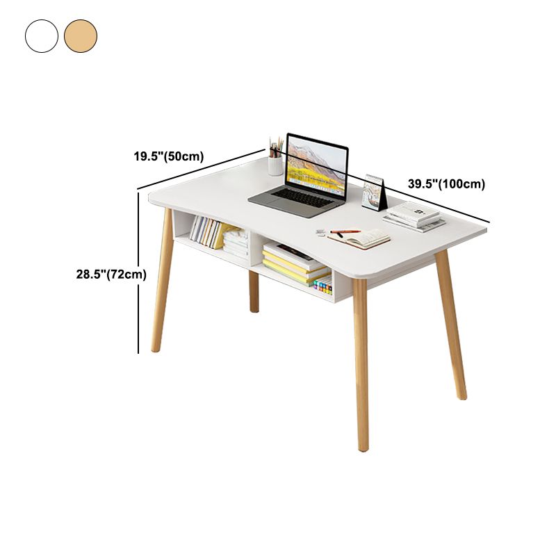 Modern White and Brown Office Desk Parsons Wooden Curved Writing Desk for Bedroom