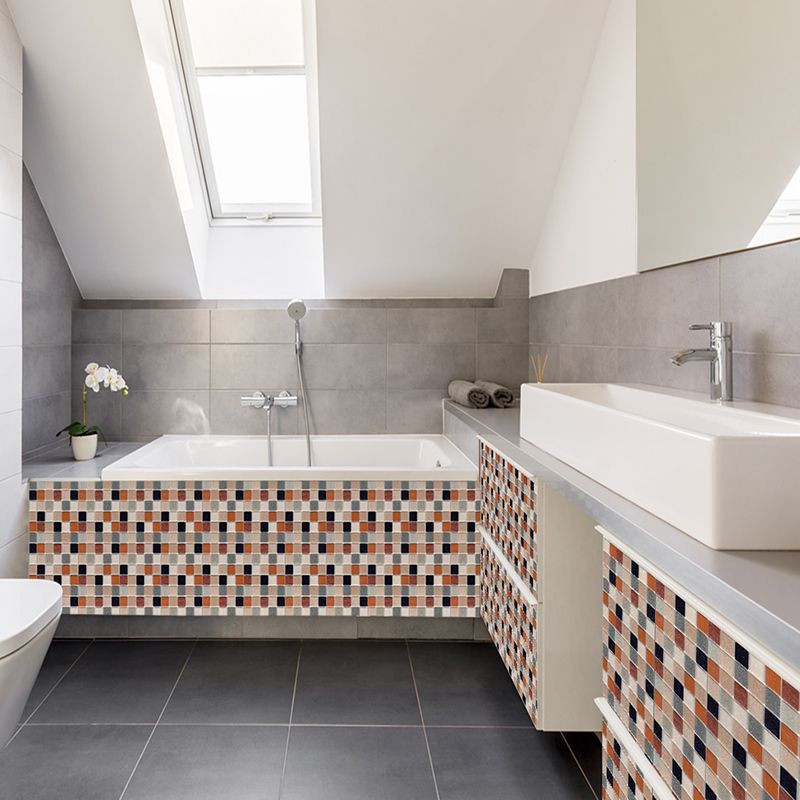 Orange Red Mosaic Tile Wallpaper Border Self-Sticking Boho Chic Washroom Wall Covering