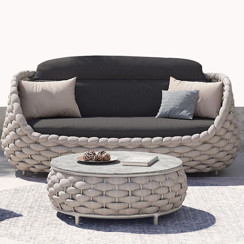 Tropical Grey Symmetrical Outdoor Patio Sofa with Black Cushion