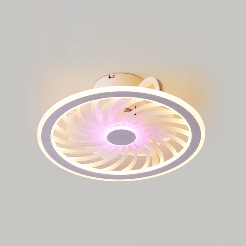 White Circle Ceiling Fan Lamp Minimalist Acrylic LED Semi Flush Mount Ceiling Light