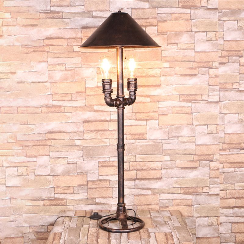 Antique Bronze Exposed Bulb Table Light Industrial Style Metal 2 Lights Indoor Desk Lamp