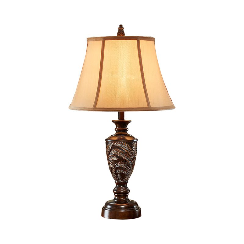 Bronze 1 Light Desk Light Traditional Fabric Bell Shaped Table Lamp with Font Resin Base