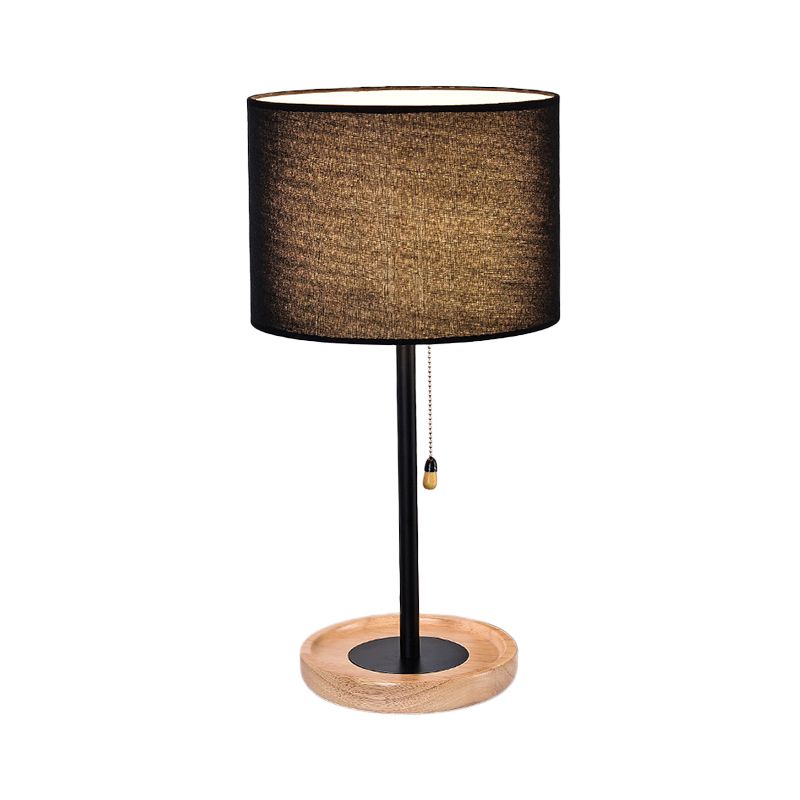 Modernist Cylinder Task Light Fabric 1 Bulb Reading Lamp in Black/Flaxen with Pull Chain