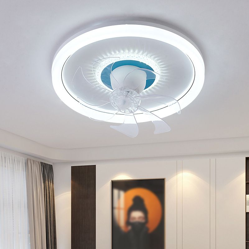 Round Shape Metal Ceiling Fans Modern Style 2-Lights Ceiling Fan Fixtures