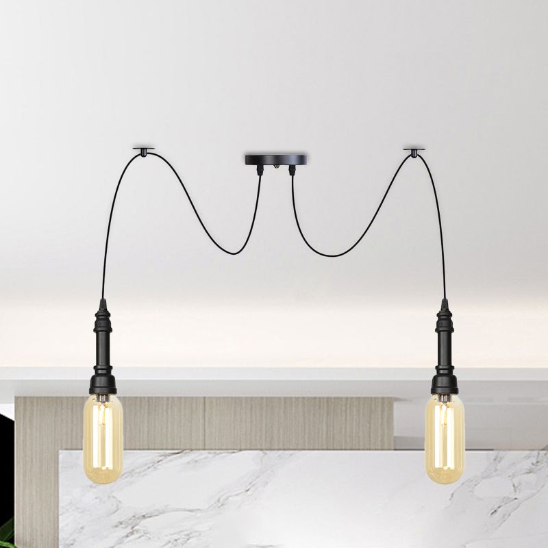 Capsule koffiehuis Multi plafondlicht Antiek Amber Glass 2/3/6 koppen Black Swag LED Suspension Pendant