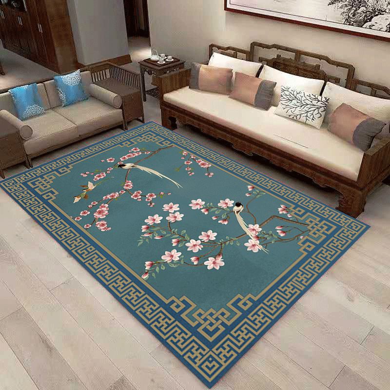 Dark Color Antique Print Rug Polyester Traditional Anti-Slip Backing Indoor Rug for Living Room