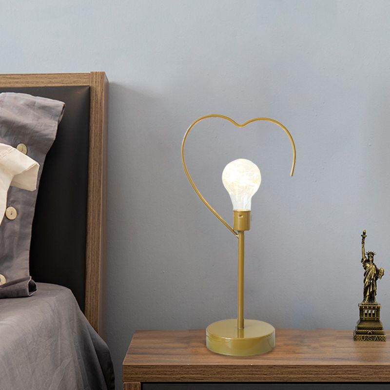 Bedside Plug-In LED Table Lamp Kids Style Black/Gold Nightstand Light with Star/Loving Heart Iron Frame