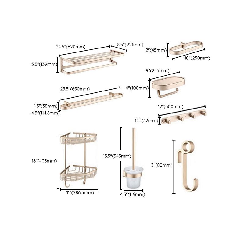 Golden Modern Bathroom Accessory Set Polished Brass Bath Shelf/Towel Bar/Robe Hooks