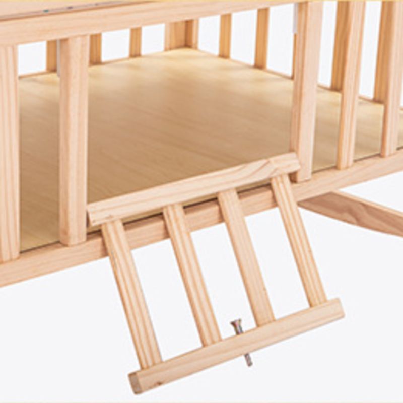 2-in-1 Solid Wood Crib with Guardrails Natural Mini Crib with Casters