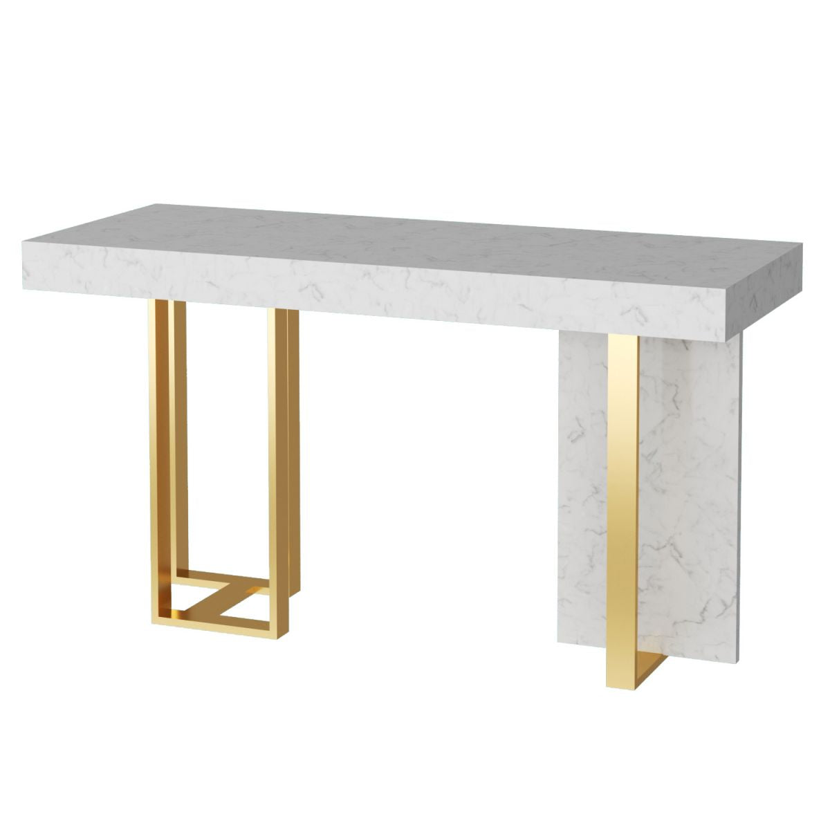 Glam Iron Bar Dining Table with White Stone Top Rectangle Indoor Bistro Table