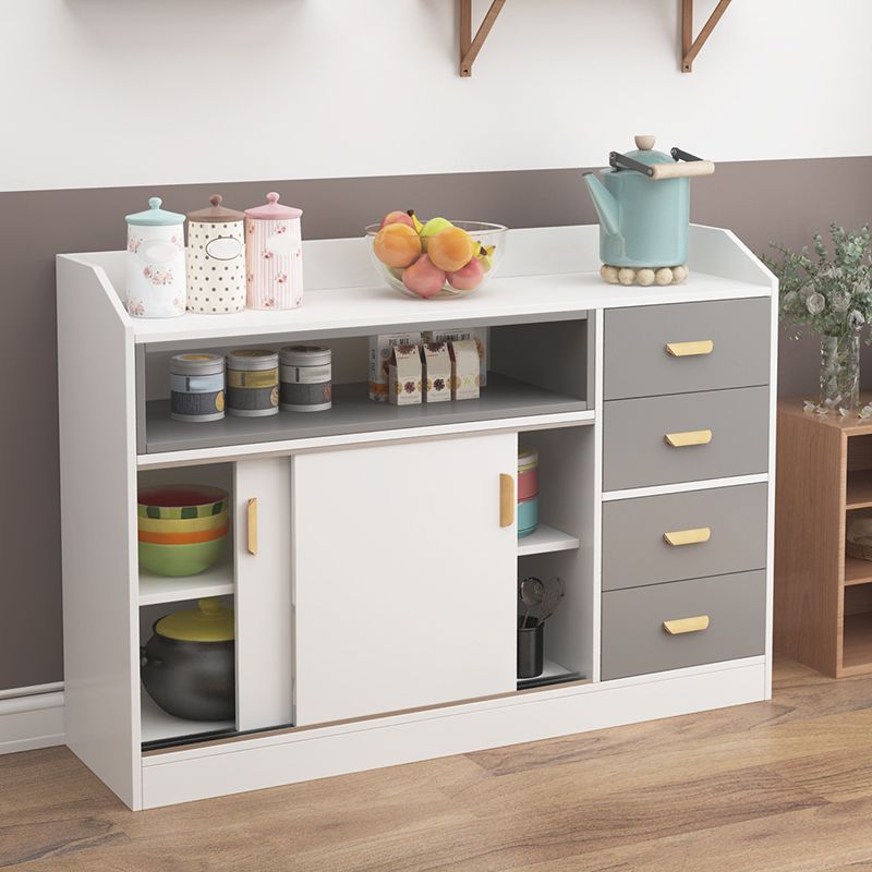 Contemporary Sideboard Table Faux Wood Sideboard with Doors for Kitchen