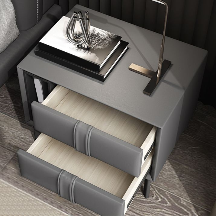 Leather and Wood Night Table Modern Minimalist Open Bedside Table with Legs