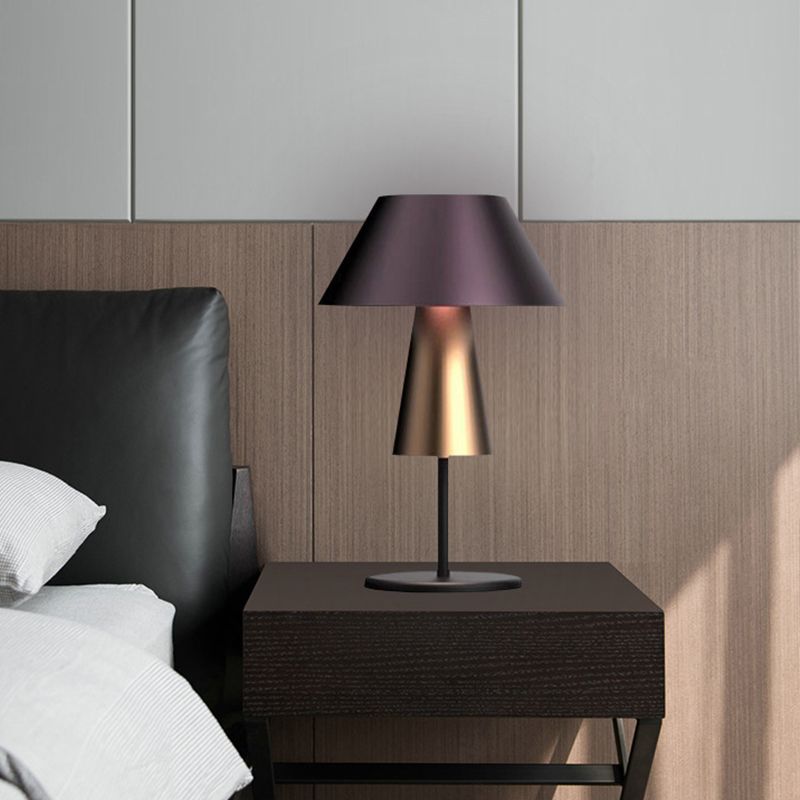 Metallic 2-Tier Cone Night Lighting Simplicity 1 Had Brown Nightstand Lamp for Bedside