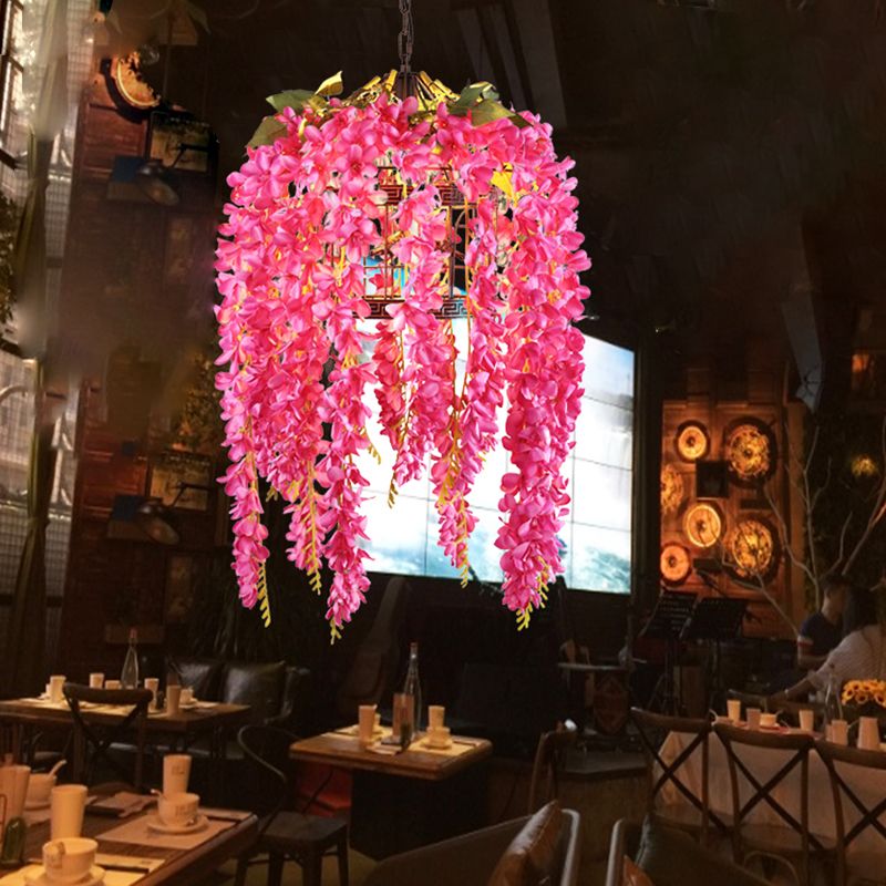 1 licht metaal omlaag verlichting Antiek roze/paars/groen/groene vogelkooi Restaurant LED Hanglamp met buik met bloem