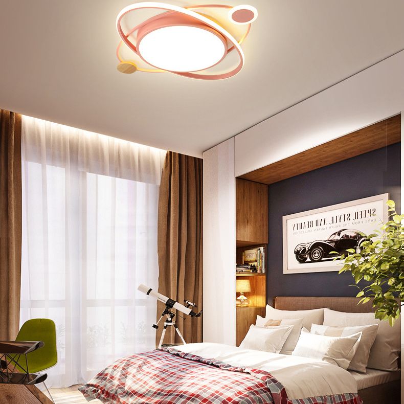 Round LED Flush Mounted Fixture Macaron Metal Bedroom LED Flush Ceiling Light