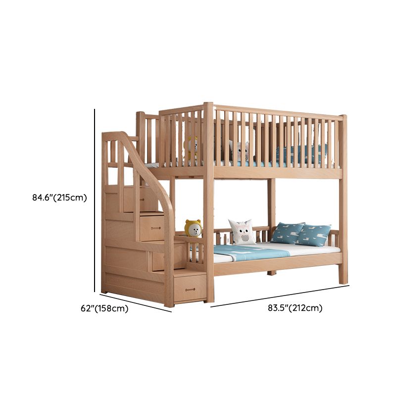 Contemporary Solid Wood Bunk Bed Natural Loft Bed with Guardrail