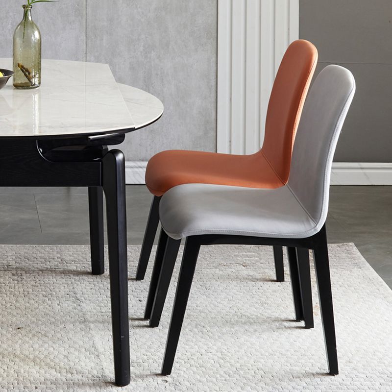 Minimalist Design PU Leather Dining Chairs Solid Back Chair with Wooden Legs