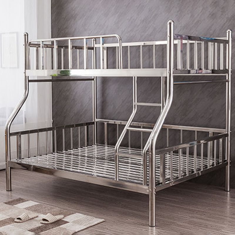 Silver Metal High Bunk Bed Modern Stainless Steel Bunk Bed with Guardrail