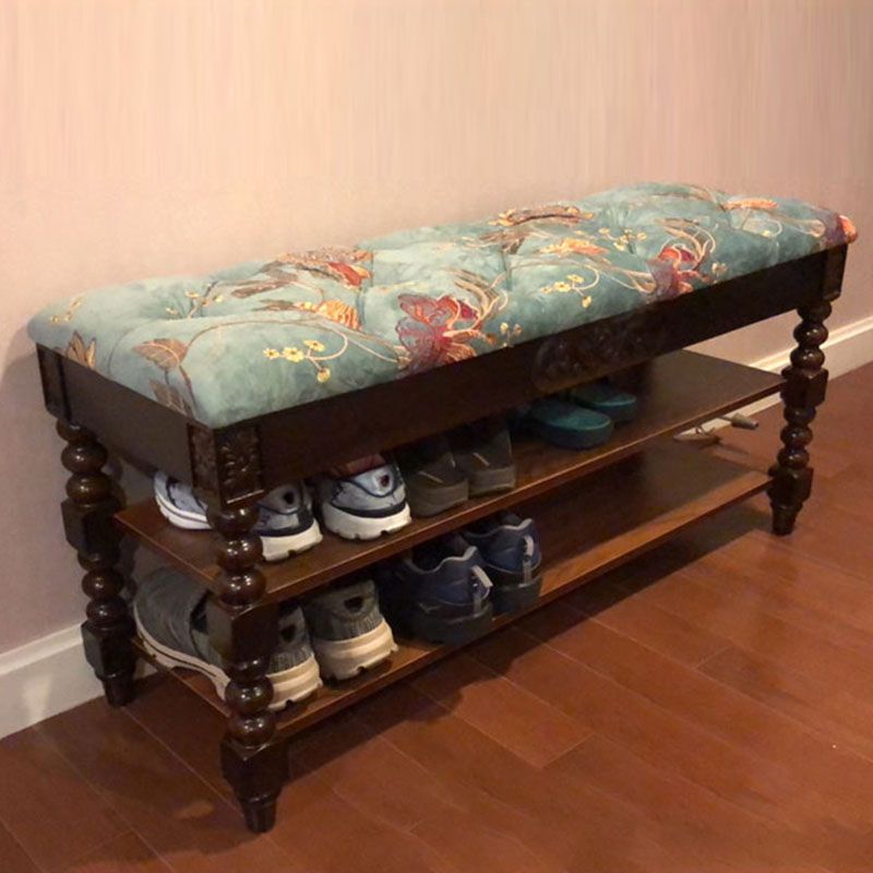 Mid-Century Modern Rubberwood Seating Bench Rectangle Shoe Storage Entryway Bench