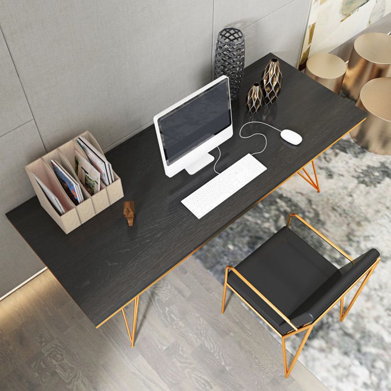 Glam Pine Writing Desk Gold and Black Office Desk for Bedroom