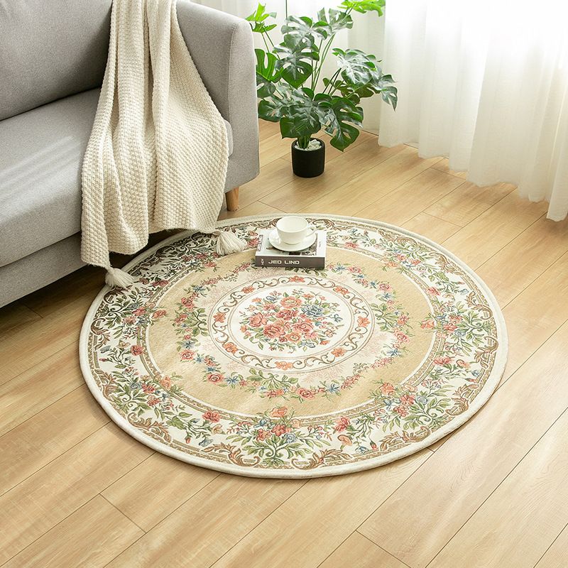 Green Traditional Rug Polyester Flowers Indoor Rug Washable Rug for Living Room