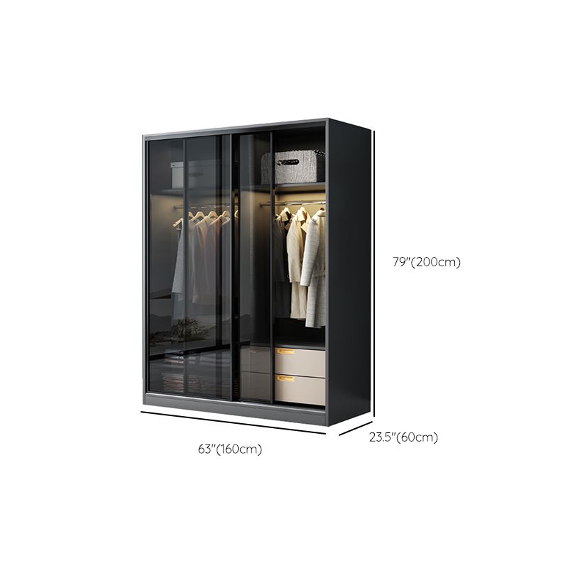 Black Wardrobe Cabinet Contemporary Glass Wardrobe Armoire for Home