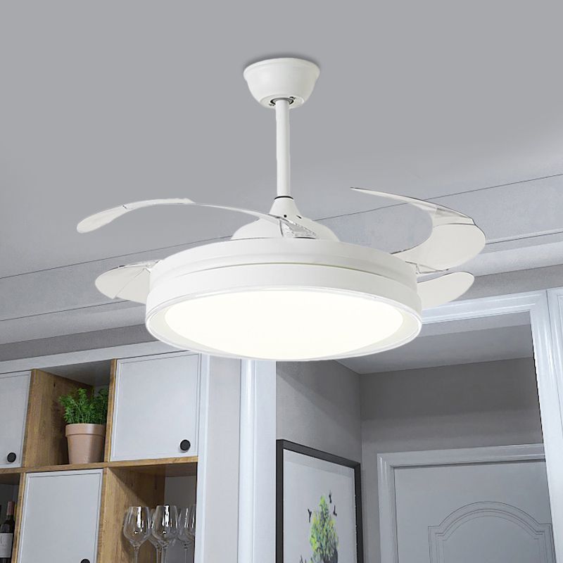 42 "W witte cirkel hanger ventilator licht minimalisme led eetkamer semi montage verlichting met 4 messen, muur/afstandsbediening/muur en afstandsbediening