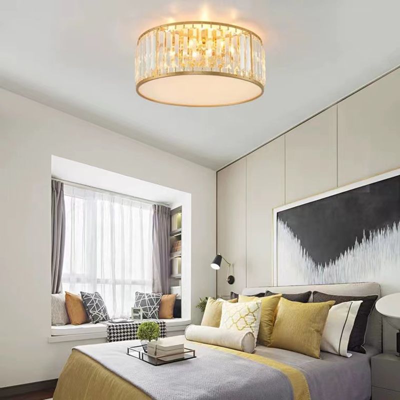 Modernism Crystal Flush Mount Drum Shade Ceiling Light Fixture for Bedroom