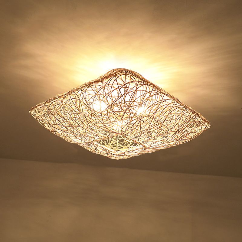 Asian Style Flush Mount Lighting Bamboo Ceiling Lamp for Living Room