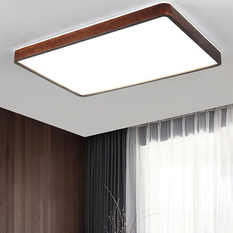 Japanese Style Rectangle Ceiling Light Brown Wood LED Flush Mount Light for Living Room