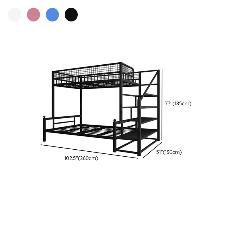 Contemporary Iron Bunk Bed with 3 Shelves and Guardrail 72.83" High