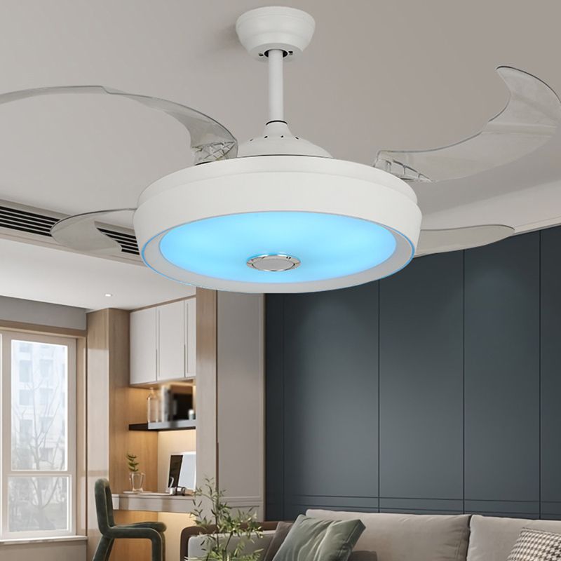 Drum Shape LED Fan Ceiling Fixture in White Contemporary Ceiling Fan with 4 Blades