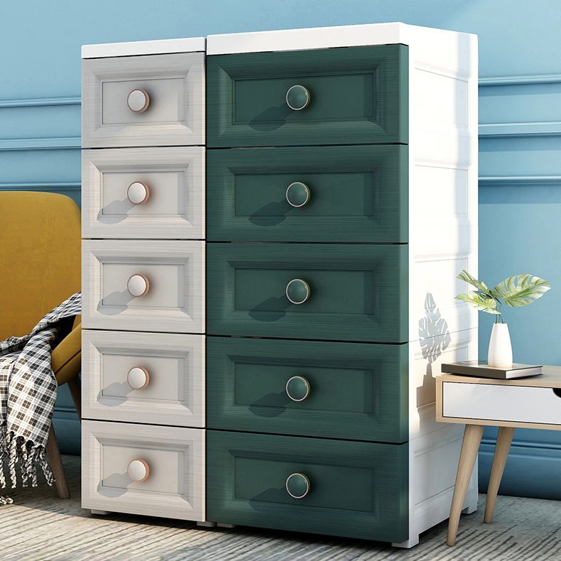 5 Drawers Vertical Kids Nightstand Modernism Plastic Nursery Dresser for Room