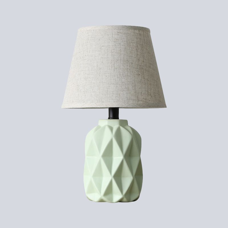 Grey Flare Desk Light Modernist 1 Bulb Fabric Night Table Lamp, Urn Green Ceramic Base