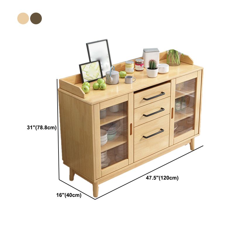 Rubberwood Solid Wood Server with Glass Doors for Dining Room