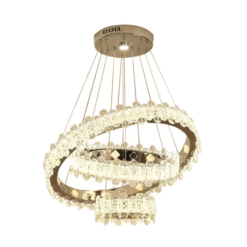 Nickel Circular Hanging Chandelier Modernist LED Crystal Suspended Lighting Fixture