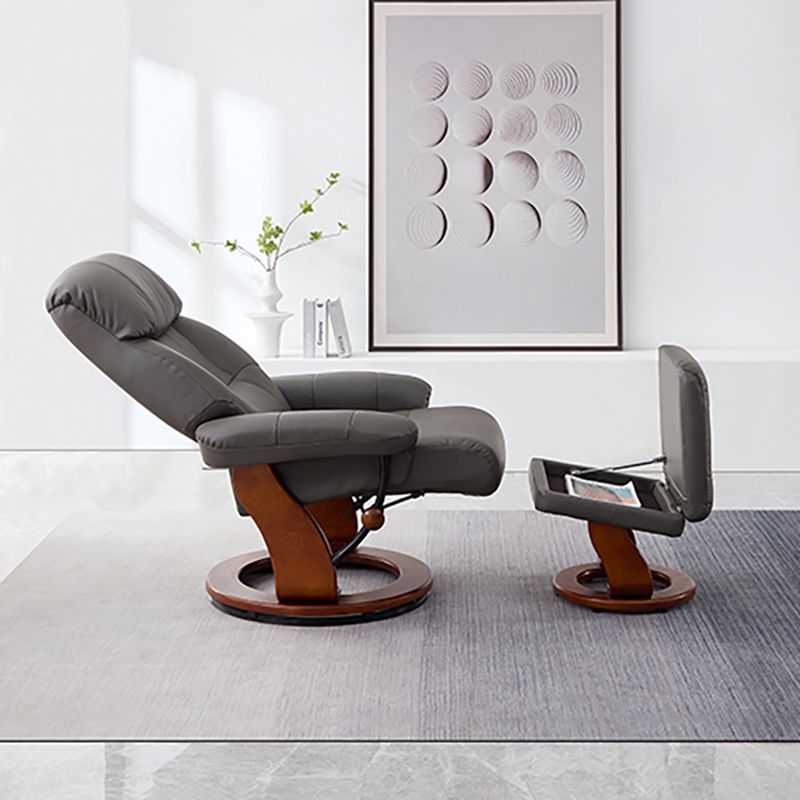 Modern Leather Standard Recliner Position Lock Recliner with Ottoman